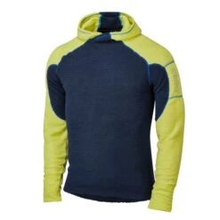 OMM Mens Core+ Hoodie -Pete Bland Sports oc165 core2B hoodie navy yellow hood down angle