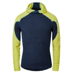 OMM Mens Core+ Hoodie -Pete Bland Sports oc165 core2B hoodie navy yellow hood down front
