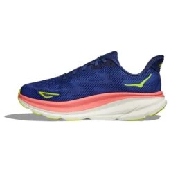 Hoka Womens Clifton 9 -Pete Bland Sports w clifton 9 wide eveningskycoral 2 1
